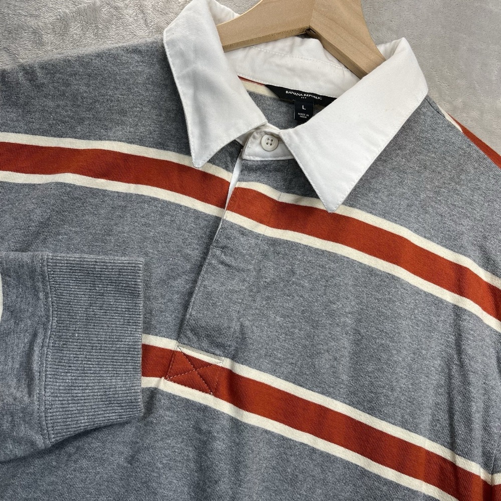 Banana Republic Rugby Shirt Men's Sz L Grey Orange Polo Preppy Casual